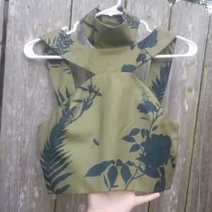 Olive Crop-Top Blouse with Cutouts, worn once
